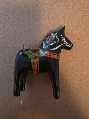 Auth Swedish Dala Horse Grannas Nusnas Black Wood Folk Art